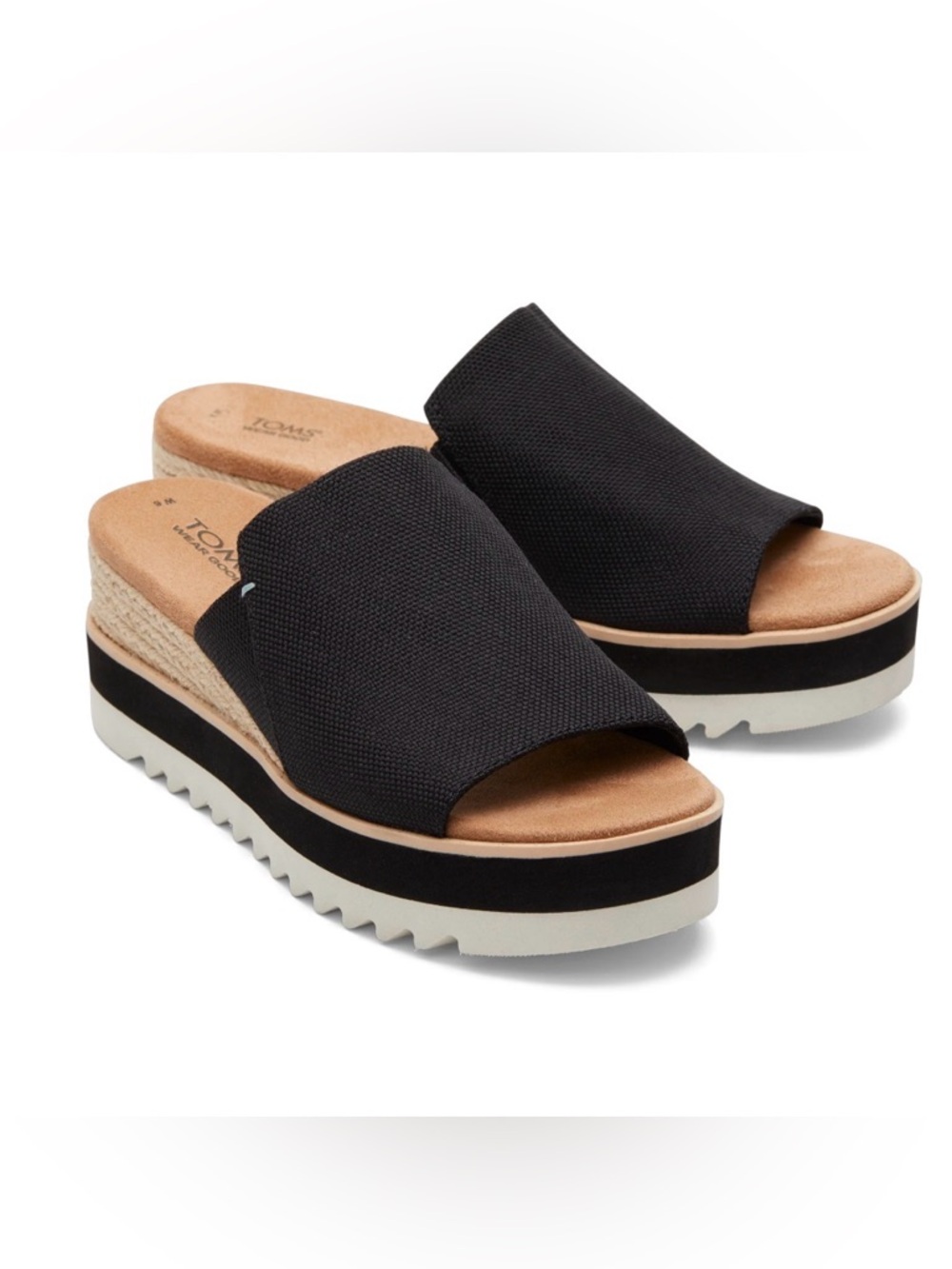 Toms Diana Mule Wedge Sandal in Black Canvas size 7